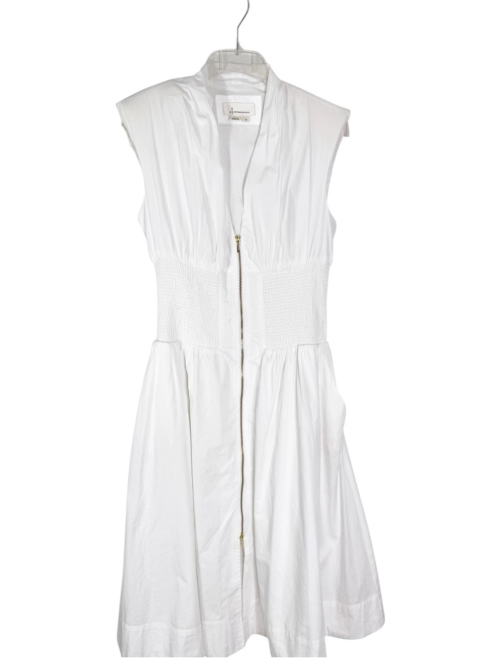 Anthropologie Cotton The Tommie Smocked Waist Front Zip Shirt Dress White Size M - Picture 5 of 13
